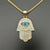 Turkish Evil Eye Hamsa Hand of Fatima Pendant Necklace Gold Color Stainless Steel Iced Out Chain Hip Hop Women/Men Jewelry