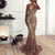 Elegant Deep V Neck Party Dresses Gold Sequined Maxi  Backless Bodycon Evening Club Mermaid Dress Long Sleeve Dress