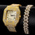 High Quality Rhinestone Paved Watch+Bracelet Women Men Iced Out Quartz Roman AAA Watches Cuban Bracelet Punk Hip Hop Jewelry